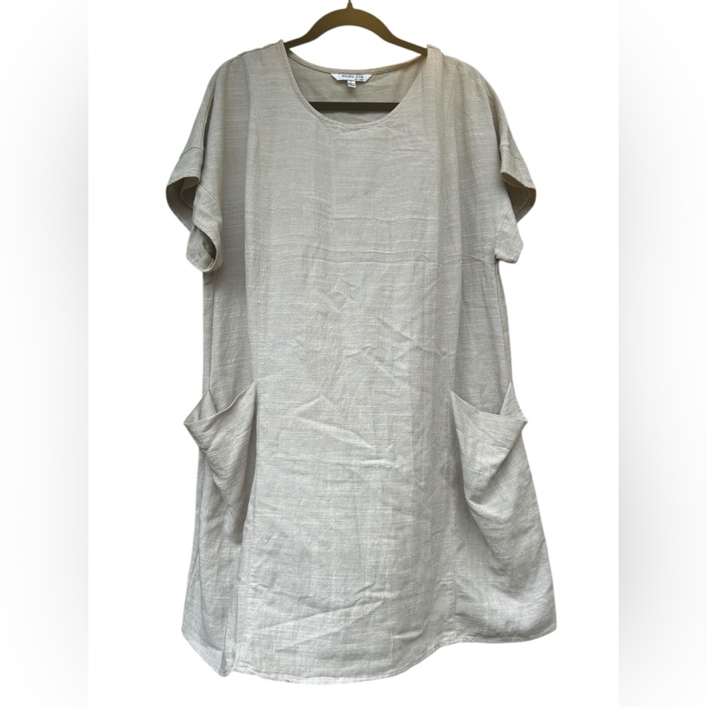 Studio One New York Linen Blend Artsy Shift Dress Pockets Large